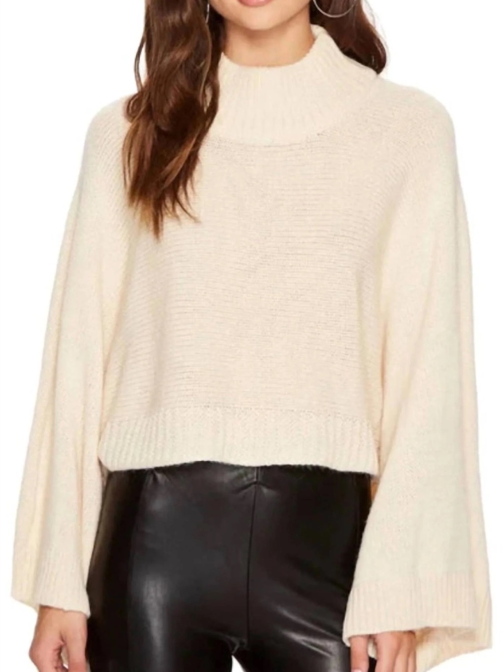 Anthropologie Bishop and Young Olivia Cream Turtleneck Cropped Poncho Sweater M